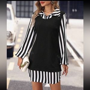 Patchwork stripe long sleeve dress